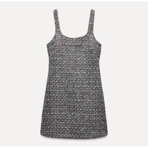 Zara Pink Tweed Mini Dress With Sleeveless Design Square Neckline READ ME - Picture 1 of 11